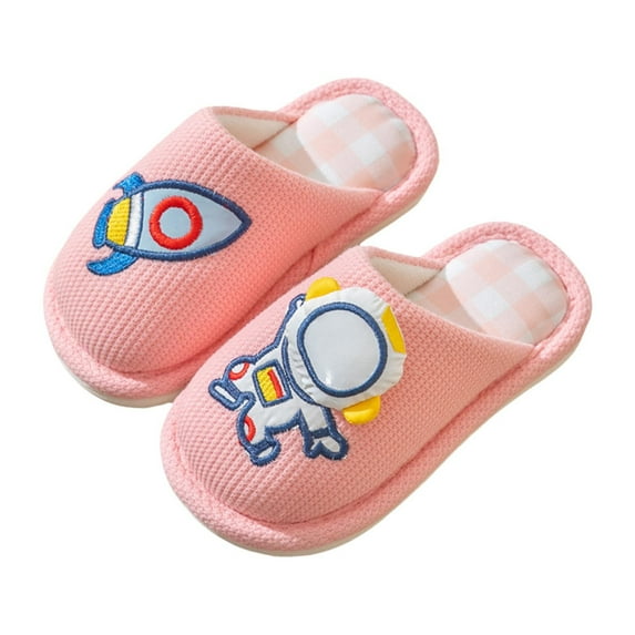 LIIPEE Boys Girls Slippers Comfort Cute Astronaut Plaid Printed Non- Warm Flat Shoes Child Breathable Outdoor Walking Slippers,Pink,10-10.5 Years