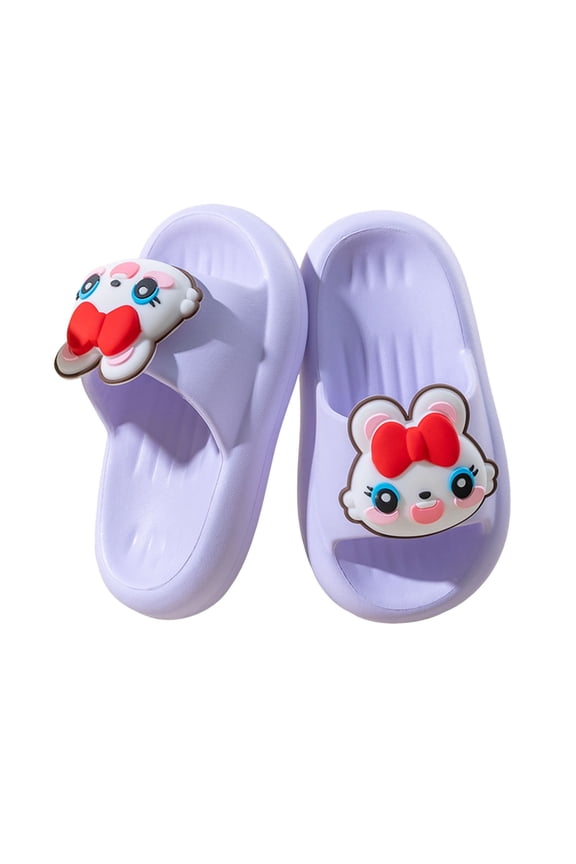 Boys Girls Slippers Summer Casual Cartoon Animal Open Toe Non- Shoes Baby Casual Leisure Flip Flops,Purple,7-8 Years