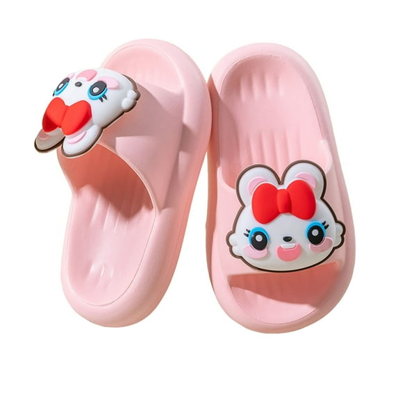 LIIPEE Boys Girls Slippers Summer Casual Cartoon Animal Open Toe Non- Shoes Child Versatile Shower Flip Flops,Pink,12-12.5 Years