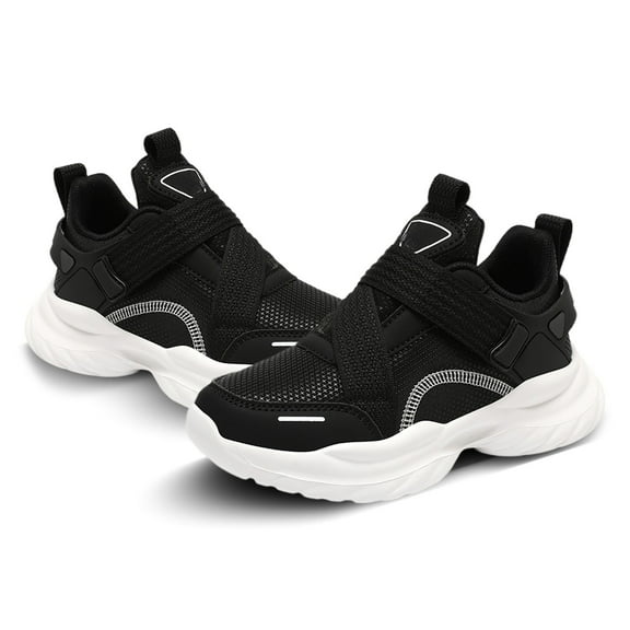 LIIPEE Boys Girls Sneakers Closed Toe Non- Hook And Loop Strap Athletic Running Tennis Walking Shoes Boy Versatile Vacation Sneaker,Black,6.5 -7