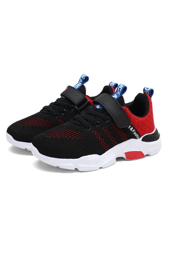 Boys Girls Sneakers Hook And Loop Strap Closed Toe Non- Mesh On Training Tennis Running Sports Shoes Child Casual Gym Sneaker,Red,8-9 Years