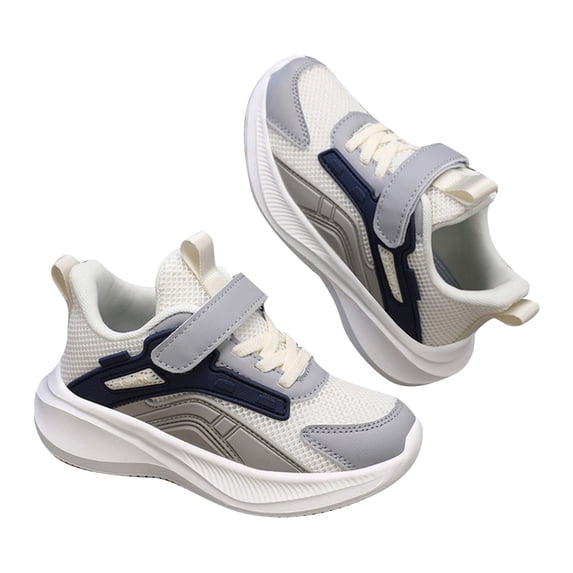 LIIPEE Boys Girls Sneakers Hook And Loop Strap Closed Toe Non- Mesh On Training Tennis Running Sports Shoes Child Comfort School Sneaker,Beige,9-10 Years