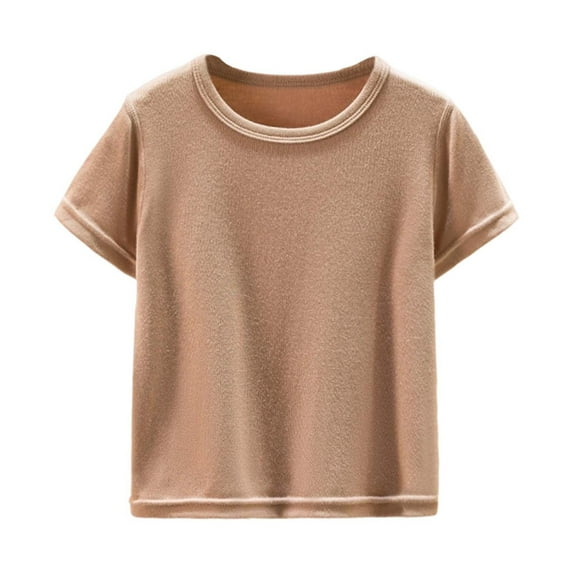 LIIPEE Boys Girls T-Shirts Summer Breathable Casual Short Sleeve Solid Color Round Neck Tshirs Boy Leisure Party Tee Shirts,Coffee,6-12 Months