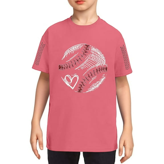 LIIPEE Boys Girls T-Shirts Summer Casual Short Sleeve Baseball Graphic Printed Round Neck Tshirt Baby Stylish Beach Tee Shirts,Pink,6-7 Years