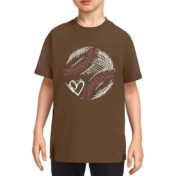 LIIPEE Boys Girls T-Shirts Summer Casual Short Sleeve Baseball Graphic Printed Round Neck Tshirt Child Trendy Everyday Wear Tee Shirts,Brown,3-4 Years