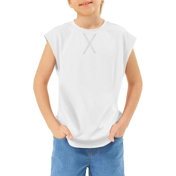 LIIPEE Boys Girls T-Shirts Summer Casual Sleeveless Solid Color Round Neck Tank Tshirts Tops Baby Stylish Daily Wear Tee Shirts,White,9-10 Years