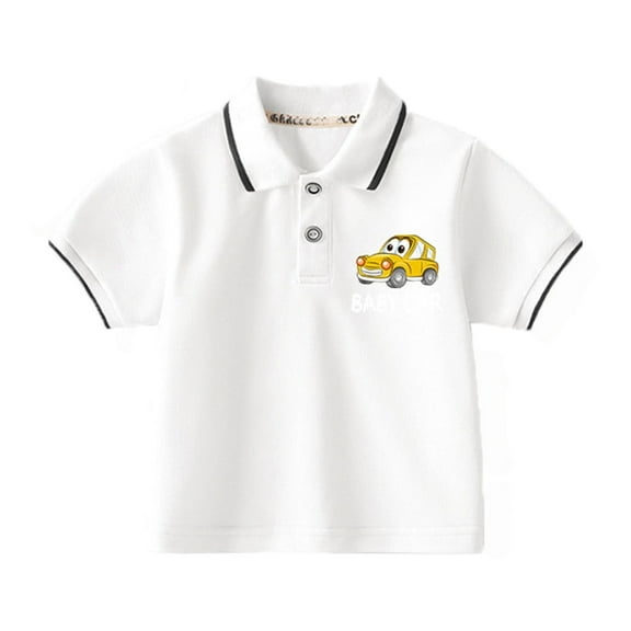 LIIPEE Boys Girls T-Shirts Summer Comfort Short Sleeve Cartoon Printed Turndown Collar Button Down Shirt Toddler Versatile Beach Tee Shirts,White,2-3 Years
