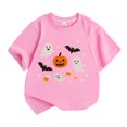 thumbnail image 1 of LIIPEE Boys Girls Tops Halloween Cartoon Pumpkin Ghost Printed Short Sleeve Round Neck Tshirt Top Child Trendy Birthday Tee Shirts,Pink,5-6 Years, 1 of 3