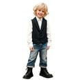 thumbnail image 1 of LIIPEE Boys Girls Tops Handsome Sleeveless V Neck Button Tuxedo Vest Versatile Outdoor Wear Tee,Black,3-4 Years, 1 of 6
