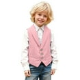 thumbnail image 1 of LIIPEE Boys Girls Tops Handsome Sleeveless V Neck Button Tuxedo Vest Kids Trendy School Tee,Pink,13-14 Years, 1 of 7