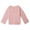 thumbnail image 1 of LIIPEE Boys Girls Tops Solid Color Cotton Linen Long Sleeve V Neck Button Shirt Kids Classic Weekend Tee,Red,5-6 Years, 1 of 7