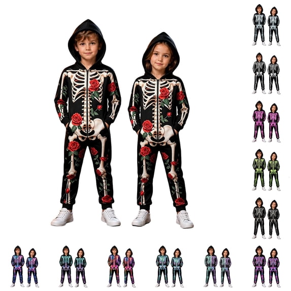 LIIPEE Boys Girls Zip Up Romper Halloween Skeleton Print Long Sleeve Onesies Fall Clothes 1-12 Years