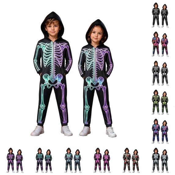 LIIPEE Boys Girls Zip Up Romper Halloween Skeleton Print Long Sleeve Onesies Fall Clothes 1-12 Years
