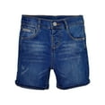 thumbnail image 1 of LIIPEE Boys Jean Shorts Solid Color Stretch Button Down Denim Shorts With Pockets Baby Leisure Vacation Shorts,Bu1,12-18 Months, 1 of 7