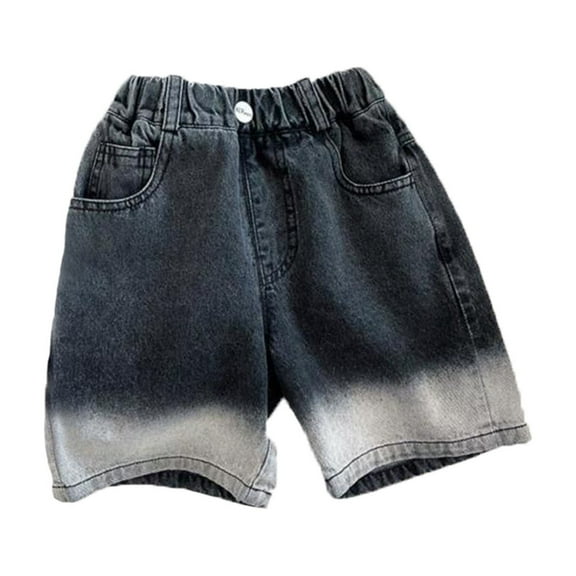LIIPEE Boys Jeans Pants Spring Summer Fashion Gradient Elastic Waist Wide Leg Denim Knee-Length Pants With Pockets Child Breathable Daily Wear Pants,Black,12-18 Months