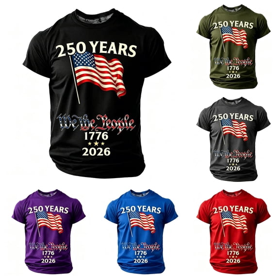 LIIPEE Boys Kids Crew Neck Short Sleeve TShirt With 250 Years We The People American Flag 1776-2026 Vintage Letter Print For Fourth Of July Daily Wear Black 12-13 Years