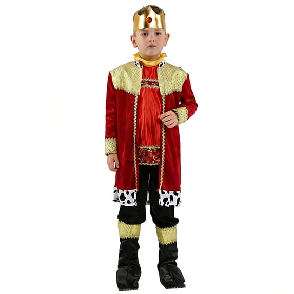 LIIPEE Boys King Costumes Kids Cute Coats Headwear Tops And Boot Pants Dress Up Clothes 4 Piece,6-9 Years