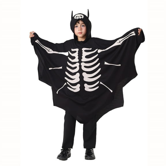 LIIPEE Boys Onesie Halloween Luminous Bat Printed Long Sleeve Hooded Bodysuit Child Versatile Vacation One-Pieces,Black,9-10 Years