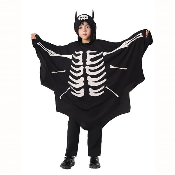 LIIPEE Boys Onesie Halloween Luminous Bat Printed Long Sleeve Hooded Bodysuit Kids Cute Weekend One-Pieces,Black,7-8 Years