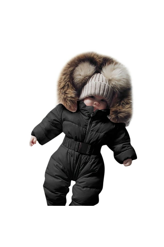 Boys Onesie Snow Wear Solid Color Thicked Long Sleeve Hooded Zip Up Jumpsuit Coat Handsome Birthday Wedding Weekend One-Pieces Jacket,Black,18-24 Months