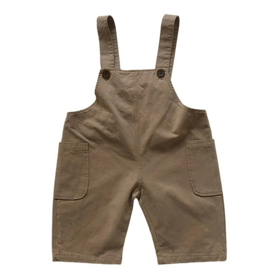 LIIPEE Boys Onesie Solid Color Adjustable Strap Suspenders Jumpsuit With Pockets Kids Versatile Outdoor One-Pieces,Khaki,5-6 Years