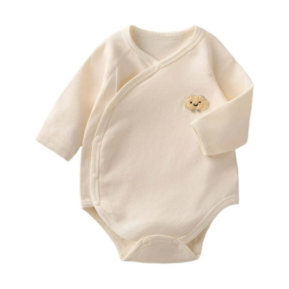 LIIPEE Boys Onesie Summer Casual Long Sleeve Solid Color Bodysuit Toddler Lovely Daily One-Pieces,Beige,0-1 Months