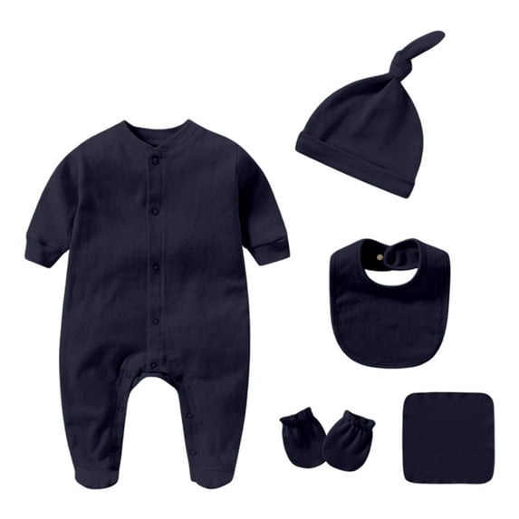 LIIPEE Boys Onesie Summer Casual Long Sleeve Solid Color Round Neck Button Down Jumpsuit Baby Lovely Outdoor One-Pieces,Black,9-12 Months