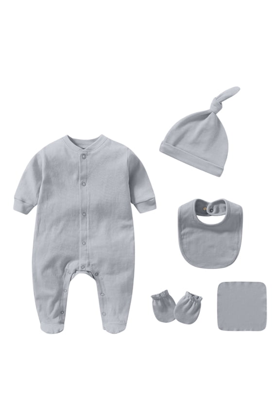 Boys Onesie Summer Casual Long Sleeve Solid Color Round Neck Button Down Jumpsuit Toddler Classic Daily One-Pieces,Grey,0-1 Months