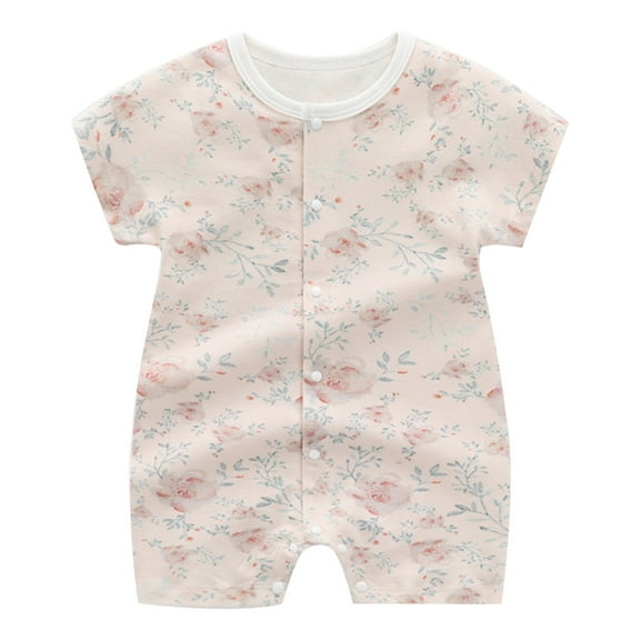 LIIPEE Boys Onesie Summer Casual Short Sleeve Leaves Printed Round Neck Button Down Romper Comfort Party One-Pieces,Pink,90