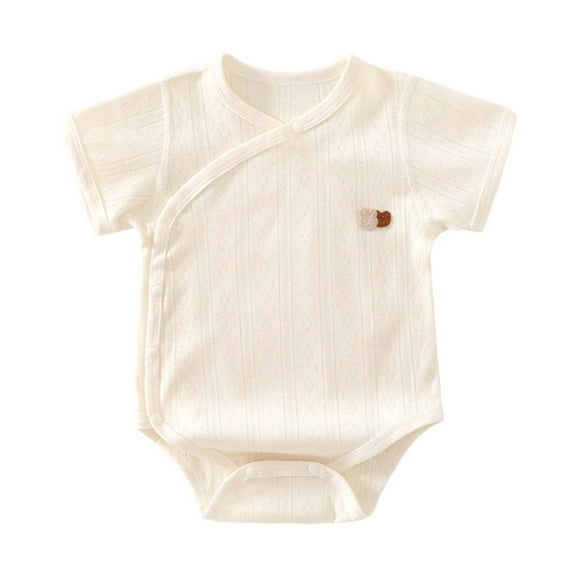 LIIPEE Boys Onesie Summer Casual Short Sleeve Solid Color Bodysuit Lovely Photoshoot One-Pieces,Beige,0-1 Months