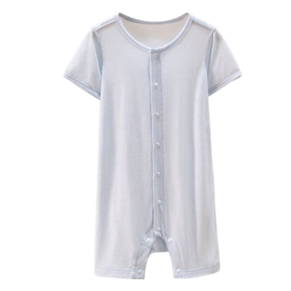 LIIPEE Boys Onesie Summer Comfort Versatile Short Sleeve Round Neck Button Down Solid Color Romper Baby Stylish Outdoor One-Pieces,Blue,80
