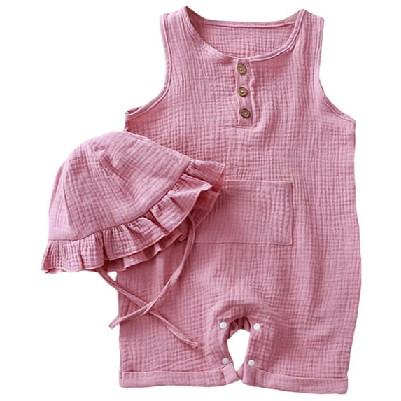 LIIPEE Boys Onesie Summer Soft Breathable Sleeveless Solid Color Round Neck Button Down Tank Romper Trendy Party One-Pieces,Pink,12-18 Months