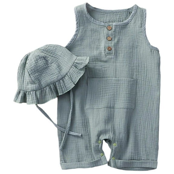 LIIPEE Boys Onesie Summer Soft Breathable Sleeveless Solid Color Round Neck Button Down Tank Romper Toddler Leisure Daily One-Pieces,Light Green,3-6 Months