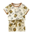 thumbnail image 1 of LIIPEE Boys Outfits Casual Cartoon Cute Animal Printed Short Sleeve Crew Neck Tops And Shorts Two Piece Set Toddler Breathable Daily Comfortable Soft Clothes,Beige,12-18 Months, 1 of 3