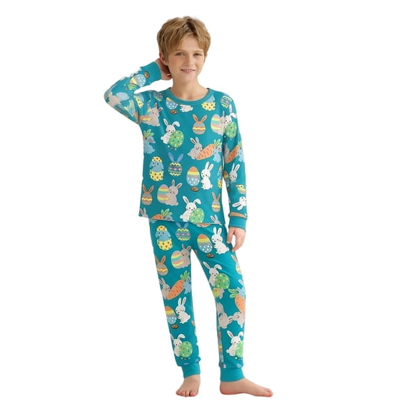 LIIPEE Boys Outfits Casual Kids Easter Printed Long Sleeve Crew Neck Top And Pants Two Piece Set Holiday Comfortable Soft Breathable Cute Clothing,Mint Green,2-3 Years