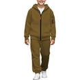 thumbnail image 1 of LIIPEE Boys Outfits Casual Solid Color Comfortable Hooded Daily Wear With Pockets Soft Fabric Toddler Kids Long Sleeve Crew-Neck Suit Zipper Breathable Clothes Sets,Brown,8-9 Years, 1 of 6