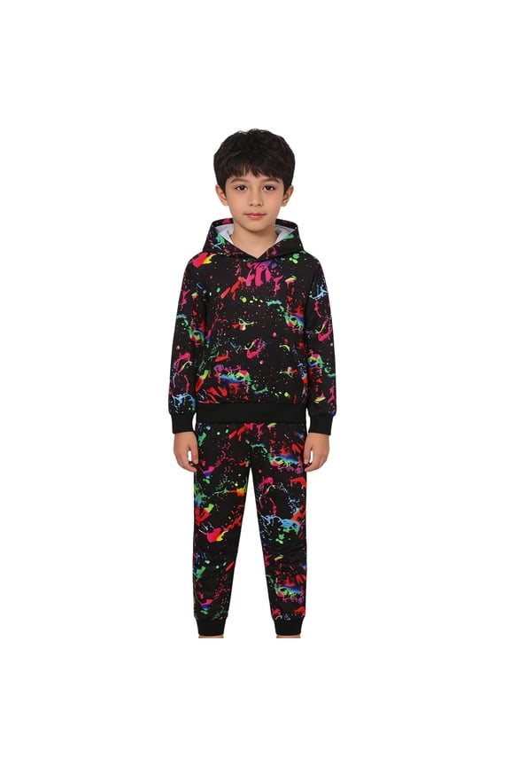 Boys Outfits Casual Stylish Graphic Printed Long Sleeve Hooded Sweatshirt And Pants Two Piece Set Kids Comfortable Breathable Soft Cute Daily Clothing,Hot Pink,3-4 Years