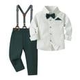 thumbnail image 1 of LIIPEE Boys Outfits Formal Polka Dot Printed Long Sleeve Lapel Wedding Dress Shirt Bow Tie Suspender Solid Color Pants Sets Kids Comfortable Breathable Soft Cute Daily Clothes,Green,6-12 Months, 1 of 8