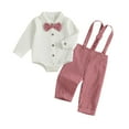 thumbnail image 1 of LIIPEE Boys Outfits Solid Color Long Sleeve Turndown Collar Button Bodysuit Plaid Suspenders Pants Set Infant Elegant Climbing Hiking Camping Cycling Outfit,Red,6-9 Months, 1 of 2
