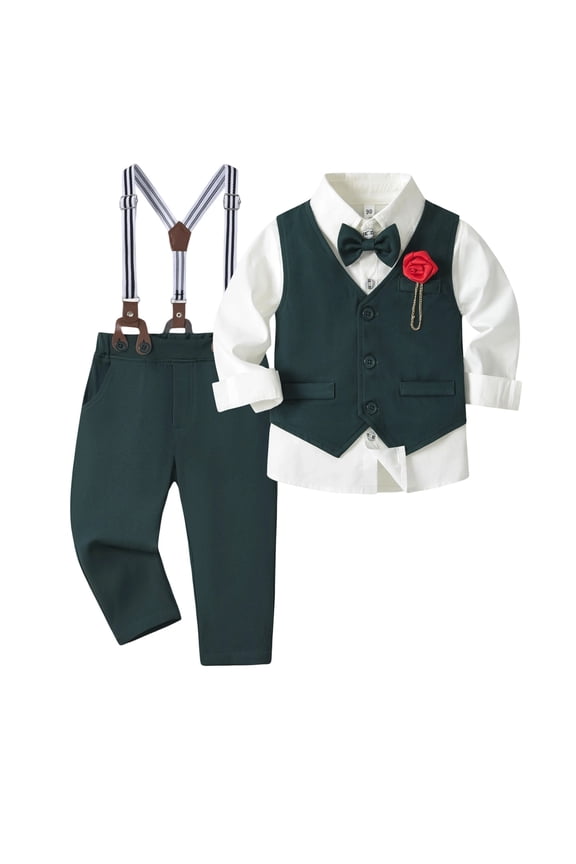Boys Outfits Stylish Spring And Autumn Formal Events Pageant Piano Recital Suit Solid Color Lapel Long Sleeve Wear For Toddler Kids Comfortable And Soft Clothes Sets,Green,2-3 Years