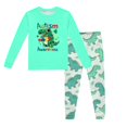 thumbnail image 1 of LIIPEE Boys Outfits Summer Casual Cartoon Dinosaur Printed Round Neck Long Sleeve Tshirts Pants Pajamas Set Kids Casual Pyjamas Outfit,Mint Green,8T, 1 of 4