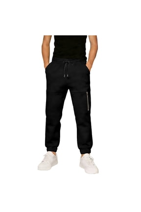 Boys Pants Casual Solid Color Durable Joggers With Zipper Ankle Length Loose Fit Sports Trousers Soft For Comfortable Play Wear Pants,Black,5-6 Years
