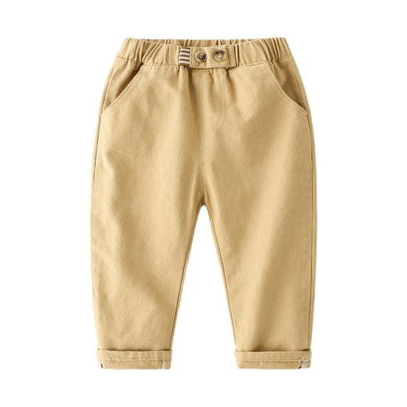 LIIPEE Boys Pants Solid Color Elastic Waist Wide Leg Trousers With Pockets Toddler Comfortable Birthday Wedding Weekend Pants,Khaki,4-5 Years