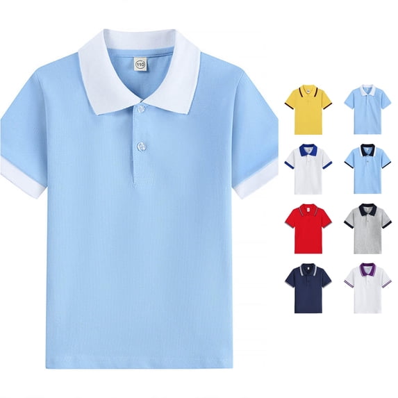 LIIPEE Boys Polo Shirts Summer Casual Solid Color Short Sleeve Tennis Collar Polos Kids Comfortable Breathable Fashion Versatile Daily Tops,11-12 Years