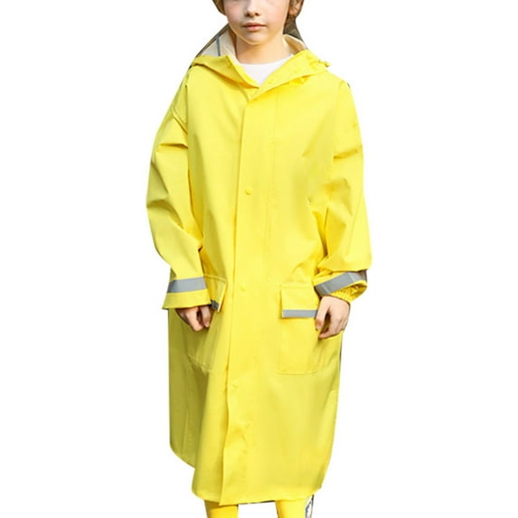 LIIPEE Boys Rainwear Color Block Long Sleeve Hooded Button Down Raincoat With Pockets Girl Comfort Weekend Rain Jackets,Yellow,12-14 Years