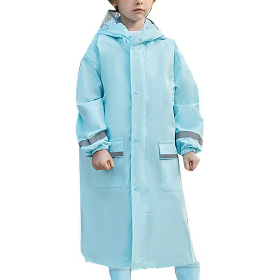 LIIPEE Boys Rainwear Color Block Long Sleeve Hooded Button Down Raincoat With Pockets Kids Stylish Party Rain Jackets,Blue,8-10 Years