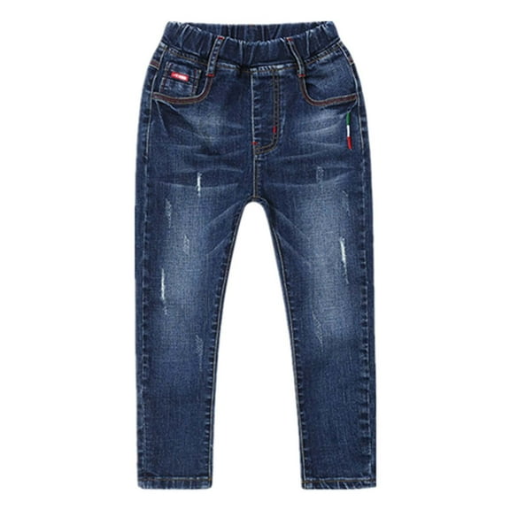 LIIPEE Boys Ripped Jean Pants Stretch Elastic Waist Slim Fit Distressed Denim Trousers With Pockets Toddler Stylish Party Pants,Blue,2-3 Years