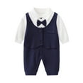 thumbnail image 1 of LIIPEE Boys Romper Baby Gentleman Jumpsuit Long Sleeve Bowtie Lapel Formal Tuxedo Bodysuit Breathable Soft Comfortable Cute Onesie,Dark Blue,9-12 Months, 1 of 2