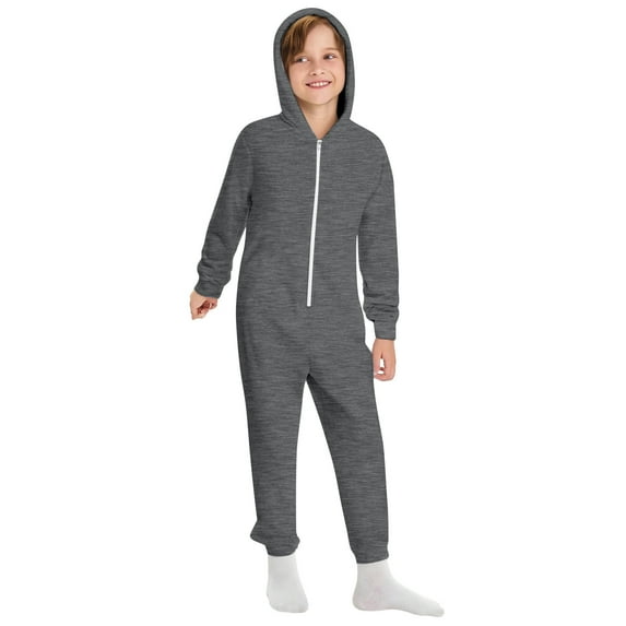 LIIPEE Boys Romper Kids Solid Color Long Sleeve Zipper Hooded Jumpsuit Children Casual Comfortable Bodysuit Breathable Soft Cute Daily One-Pieces,Dark Gray,5-6 Years