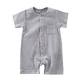 thumbnail image 1 of LIIPEE Boys Romper Solid Color Short Sleeve Ribbed Baby Jumpsuit Crew Neck Bodysuit Comfortable Breathable Soft Cute Daily Onesie,Grey,3-6 Months, 1 of 3